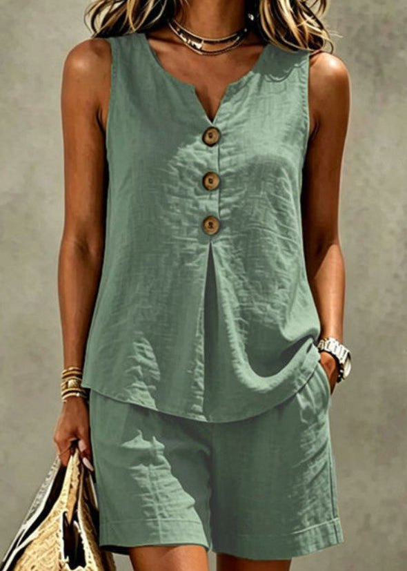 Solana | Ensemble Léger Top Boutonné & Short en Coton-Lin