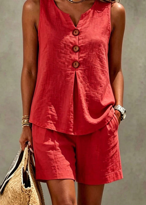 Solana | Ensemble Léger Top Boutonné & Short en Coton-Lin