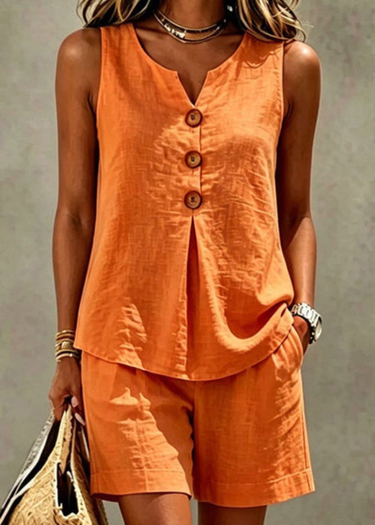 Solana | Ensemble Léger Top Boutonné & Short en Coton-Lin