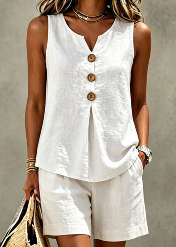 Solana | Ensemble Léger Top Boutonné & Short en Coton-Lin