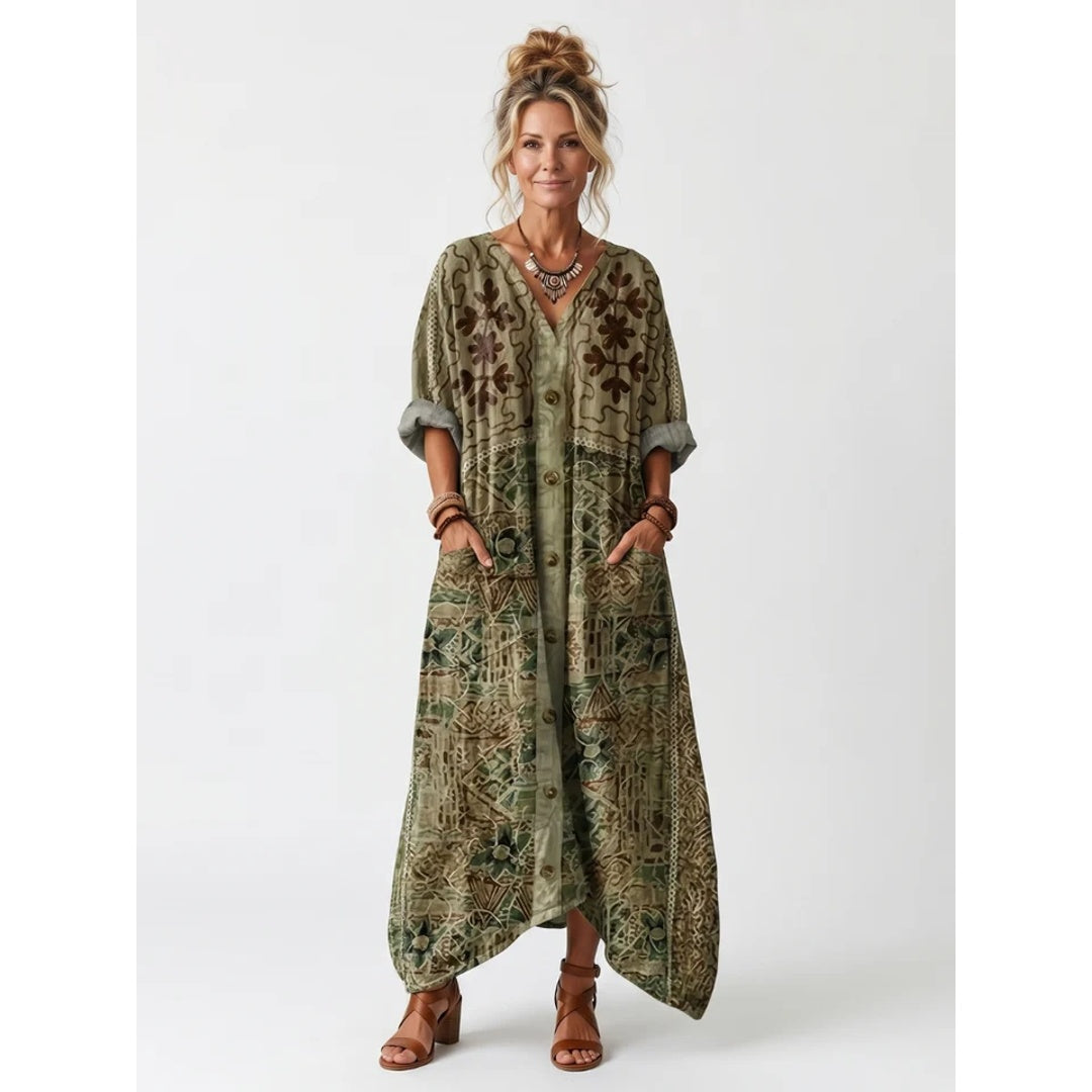 Robe Violette Maxi à Boutons